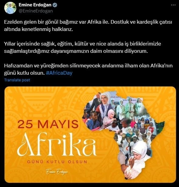 Emine Erdoğan’dan &quot;Afrika Günü&quot; paylaşımı
