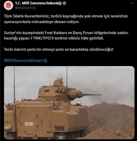 MSB: "7 PKK/YPG’li terörist etkisiz hale getirildi"
