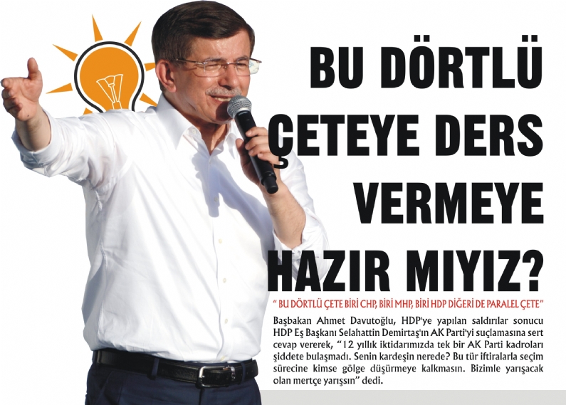 Başbakan Ahmet Davutoğlu, HDP`ye yapılan saldırılar sonucu HDP Eş Başkanı Selahattin Demirtaş`ın AK Parti`yi suçlamasına sert cevap vererek, 12 yıllık iktidarımızda tek bir AK Parti kadroları şiddete bulaşmadı. Senin kardeşi