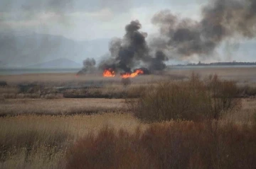 Beyşehir Gölü Milli Parkı’nda sazlıklar alev alev yandı
